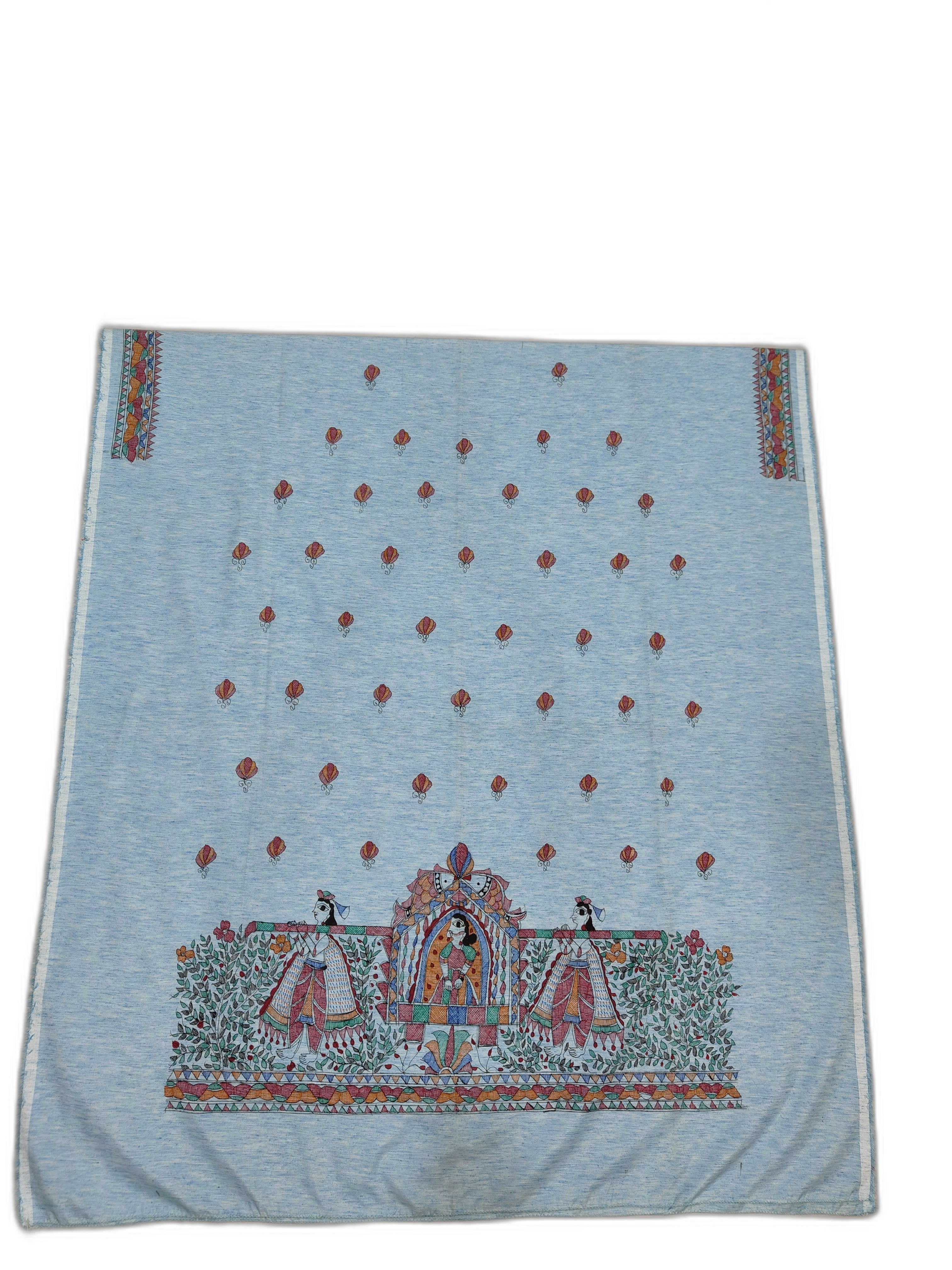 Hand-Painted Madhubani Unstitched Kurti on Cotton – Blue